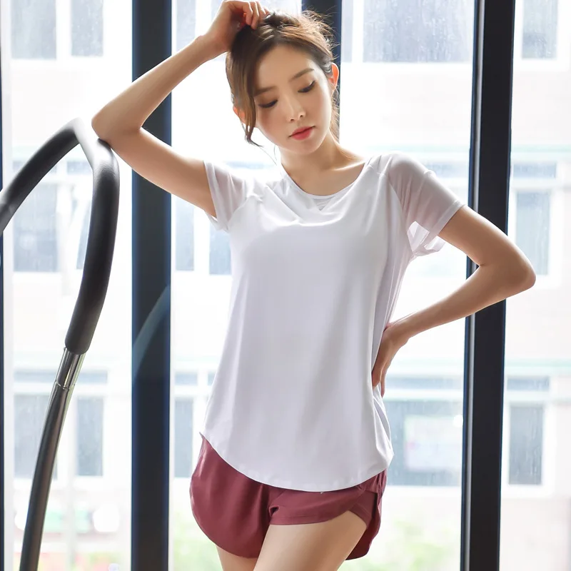 CAIDA Femmes Sport Chemises Lâche Maille À Séchage Rapide à manches courtes T-shirt de Running Femmes Fitness Extérieur Yoga Vêtements de Sport Hauts D'entraînement