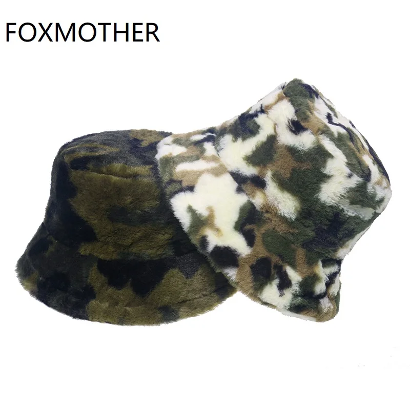 Кепка FOXMOTHER женская зимняя, теплая шапка-ведро с пушистым искусственным мехом, армейского зеленого цвета, камуфляжная, 2021
