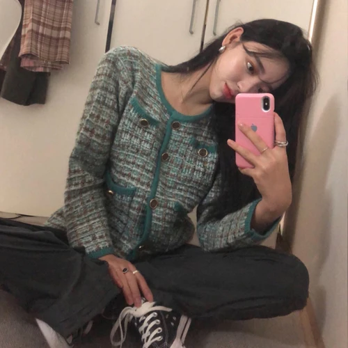 Green Women Cardigans Sweater Knitwear Single Breasted Casual Knit Cardigan Outwear Winter Jacket Coat - Цвет: Green