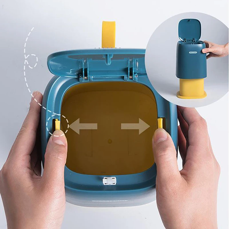 

Desktop Small Trash Can with Lid Household Press Trash Can with Lid Mini Dressing Table Storage Bucket Office Storage Basket