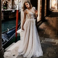 a line boho wedding dress backless illusion sequins bridal gowns custom made summer beach vestido de novia