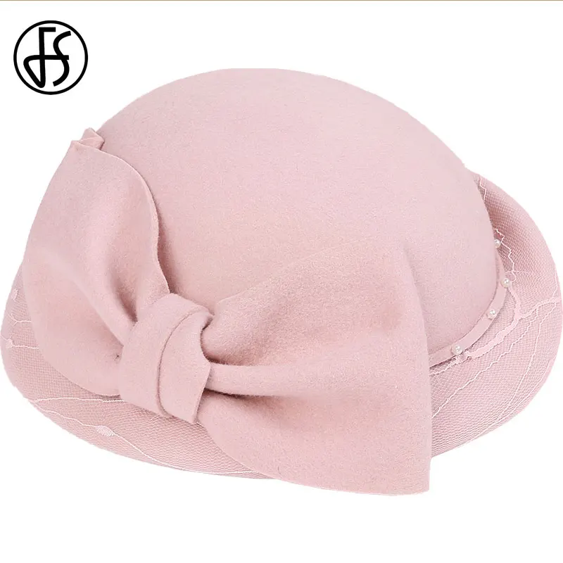 Женский шерстяной берет FS фетровый во французском стиле с жемчужинами зимний