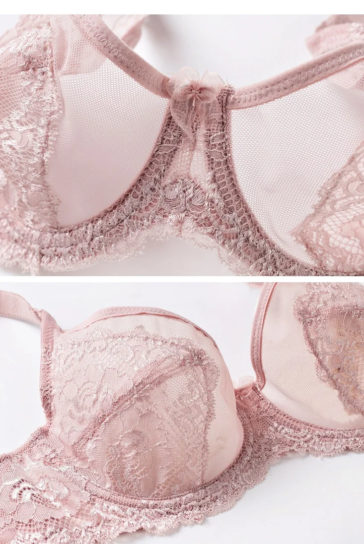 Wriufred Sexy lace ultra-thin bra BCD cup underwear set no sponge plus size women underwire bralette with panties suit plus size