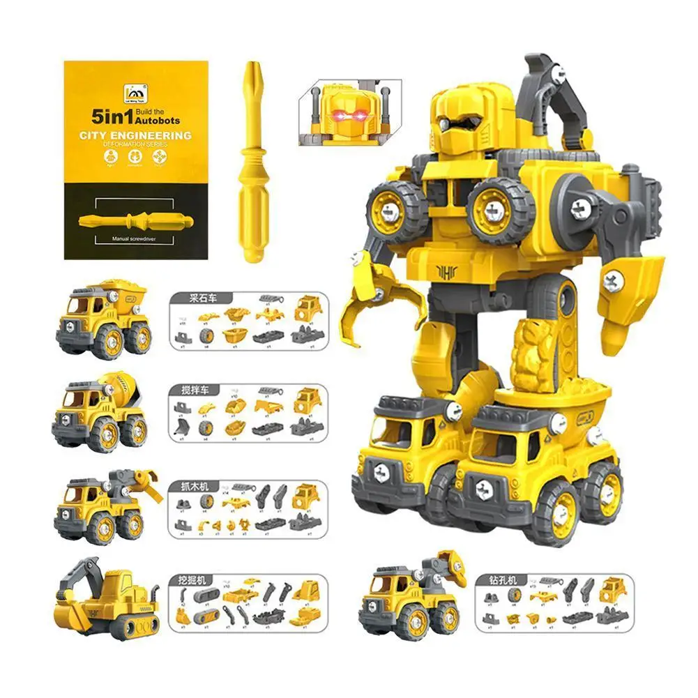 

Five-In-One Deformation Engineering Vehicle Fire Truck Disassembly Education Toys Children's Boys Toy Birthday Gift High Quality