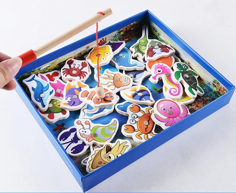 Деревянные магнитные игрушки для малышей 32 шт. игрушка-рыба Обучающие