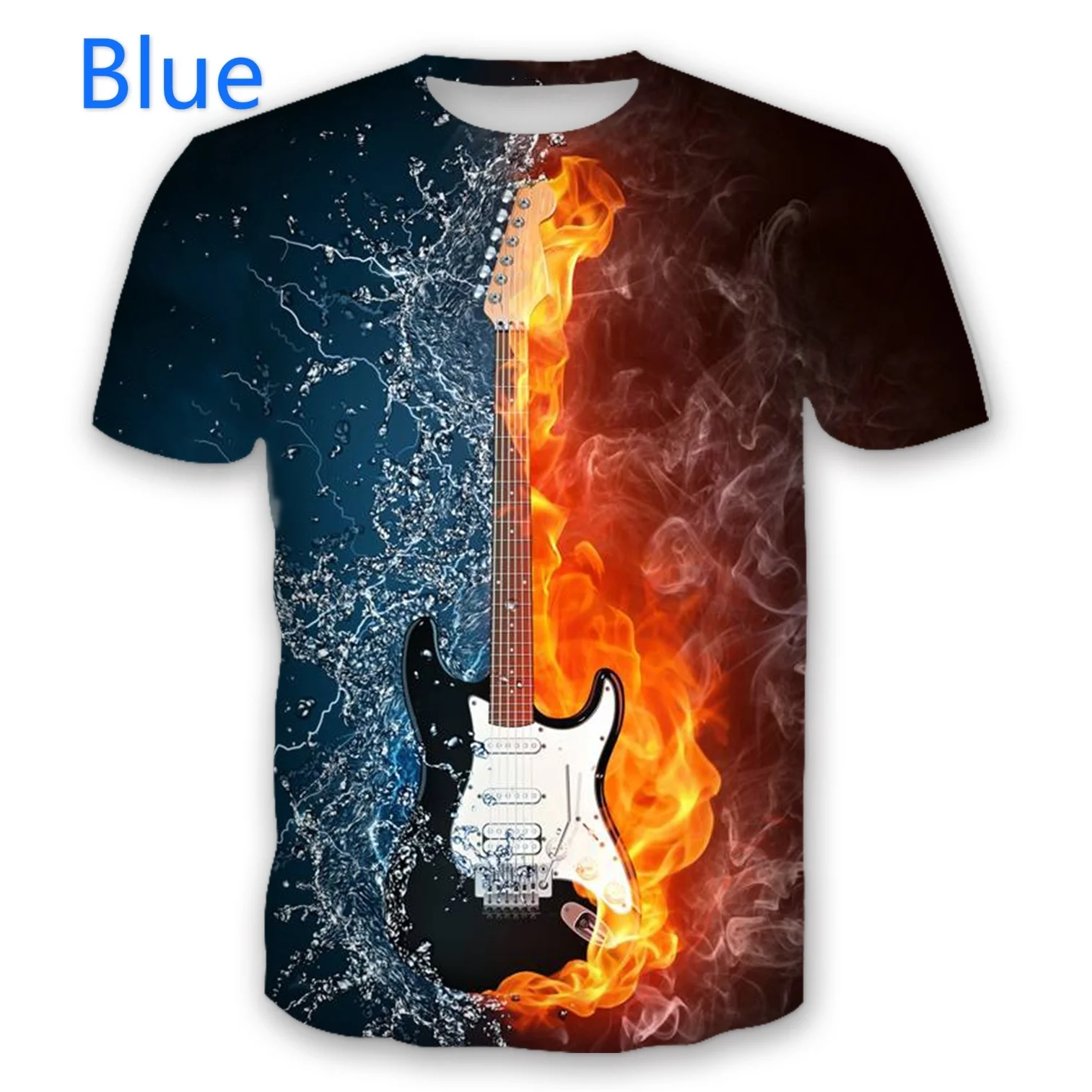 Футболка с коротким рукавом и круглым вырезом 3D принтом огненной гитары|Мужские