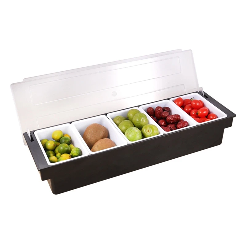 Barra dispensadora de condimentos de 3/4/5/6 compartimentos, bandeja para guarnición de frutas, soporte de almacenamiento de especias de cocina, accesorios