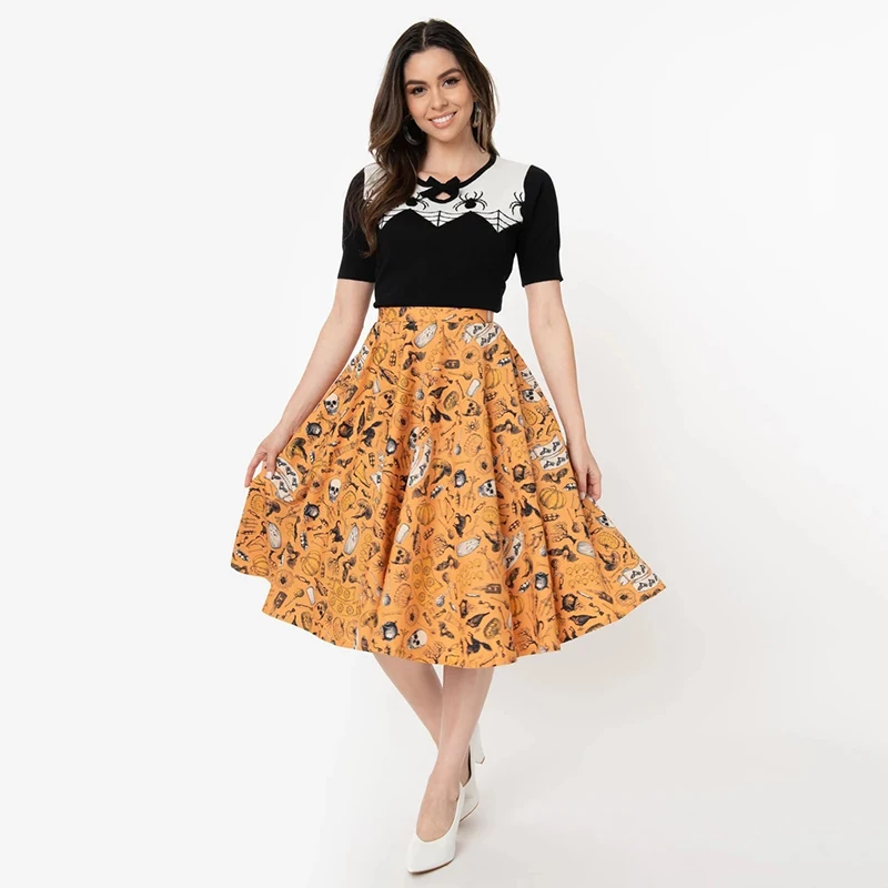 Горячая Распродажа ретро винтажная Женская юбка на Хэллоуин осенне-зимняя