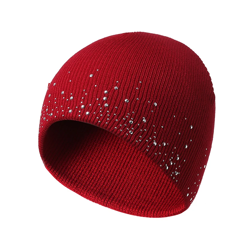 

New Fashion Pearl Winter Womens Souchy Hat Warm Knitted Beanies Hats For Women Winter Wool Soft Girls Outdoor Bonnet Femme Cap