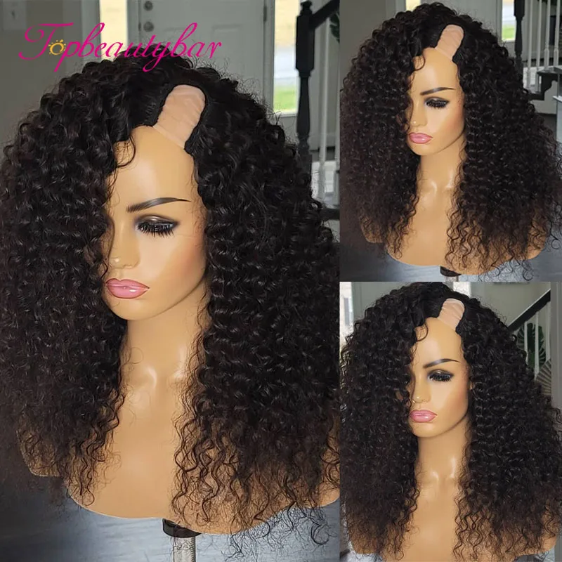 Brazilian Curly U Part Wigs 250% Density Remy Human Hair Wigs For Women Right Side U Shape Wigs Glueless Wigs