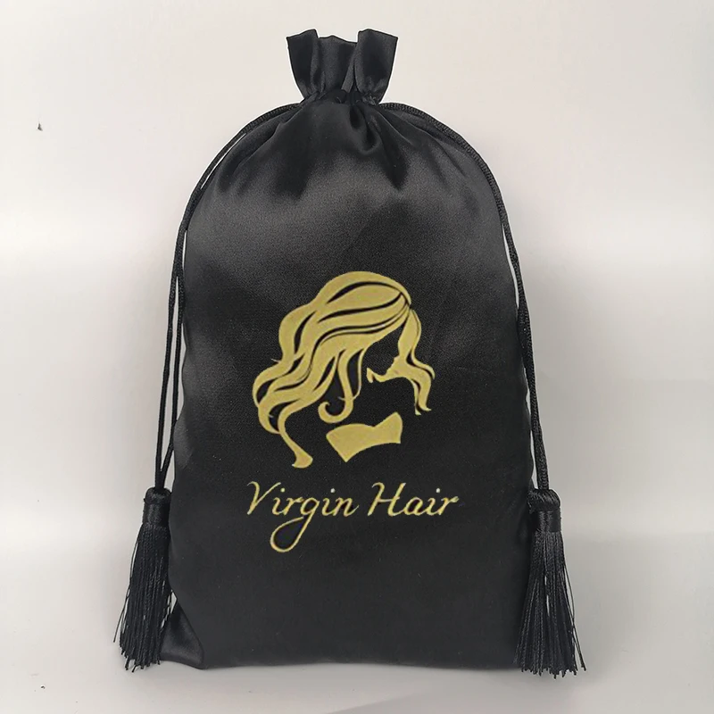 

Custom Logo ribbon satin Drawstring Bag Virgin Hair Cosmetic Tools Home storage Beauty Products Packaging Bags 20pcs/lot