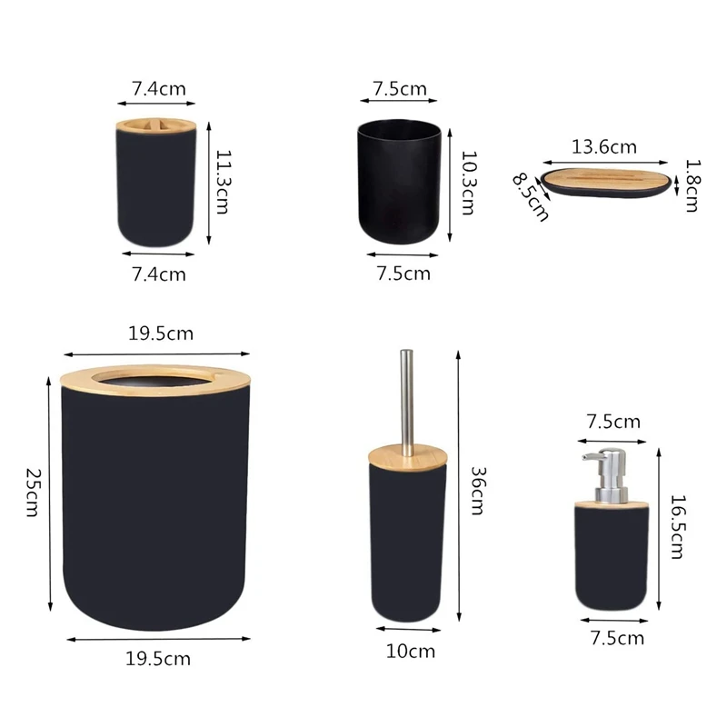 

6-Piece Bamboo Bath Accessory Set Environmentally Friendly Toilet Accessory Set with Lotion Dispenser Etc.