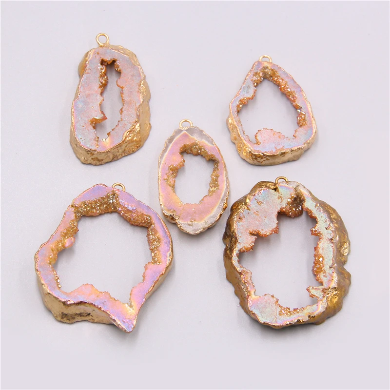 Женское Ожерелье с большим розовым кристаллом подвеска золотым покрытием