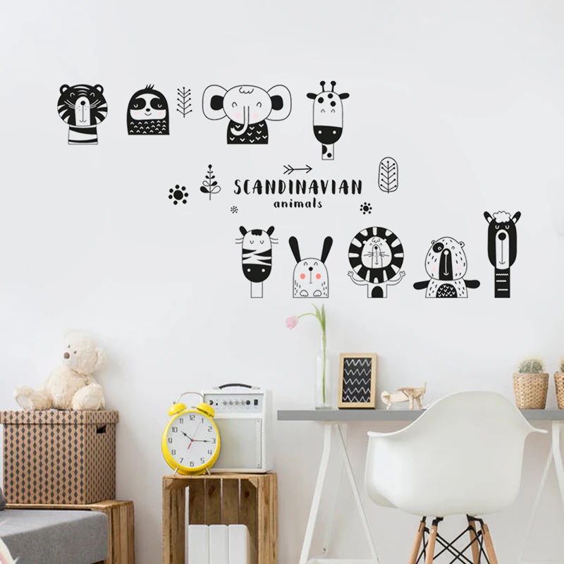 

Zollor Cartoon Animals Lion Tiger Elephant Wall Sticker Children's Room Kindergarten Background Wall Decoration Sticker