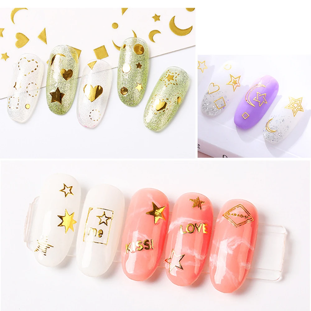 3D наклейка для ногтей черная золотая Лунная белая серебряная самоклеящаяся