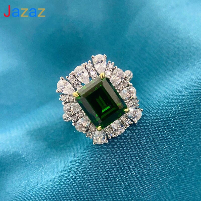

Jazaz Solid 925 Sterling Silver High Carbon Diamond Emerald Vintage Wedding Ring For Women Sparking Party Fine Jewelry B0893