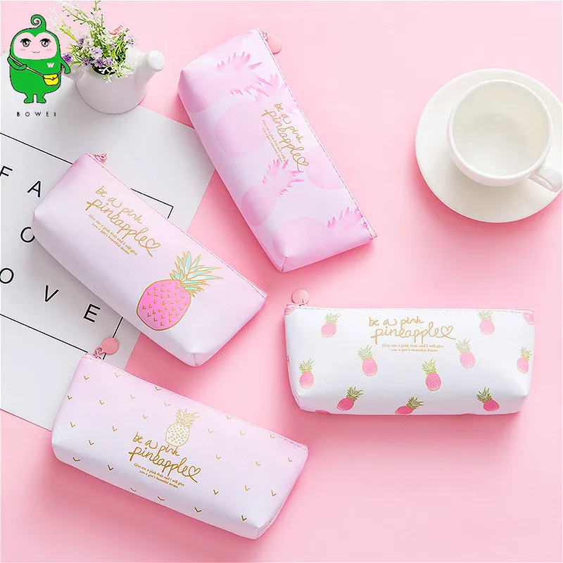 1 шт. милый пенал из ПУ кожи подарок с ананасом случай школьный канцелярские