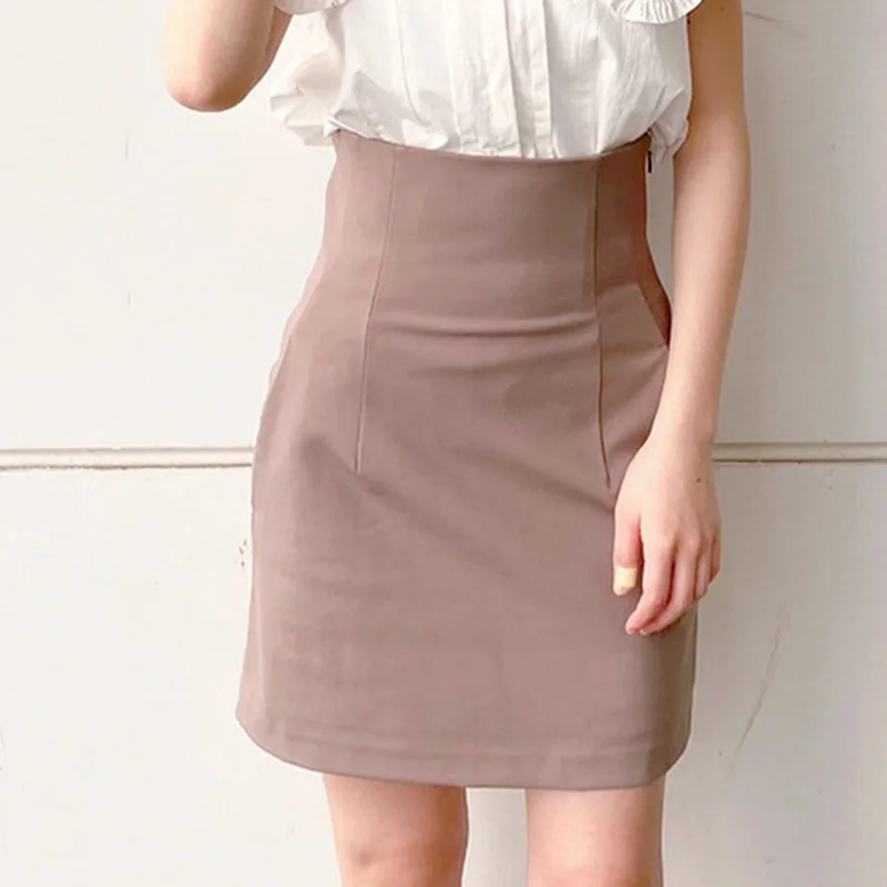 

2021 Fashion Tide High Waist Hip Woman Skirts Spring Summer Solid All Match Skirts Elegant Office Lady Pleated A Line Jupe