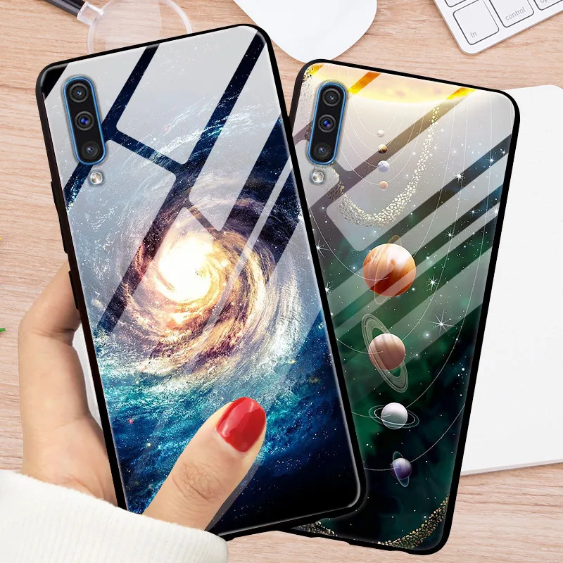 6," для samsung A50 чехол Роскошная стеклянная задняя крышка чехол для телефона для samsung Galaxy A50 A30s чехол A 50 мягкая рамка Рождество