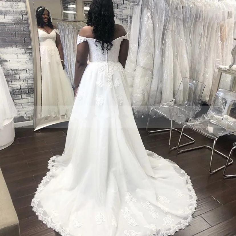 

African Plus Size Wedding Dresses Off Shoulder A-line White Bridal Dress wedding gowns vestido de casamento Chapel Train Custom