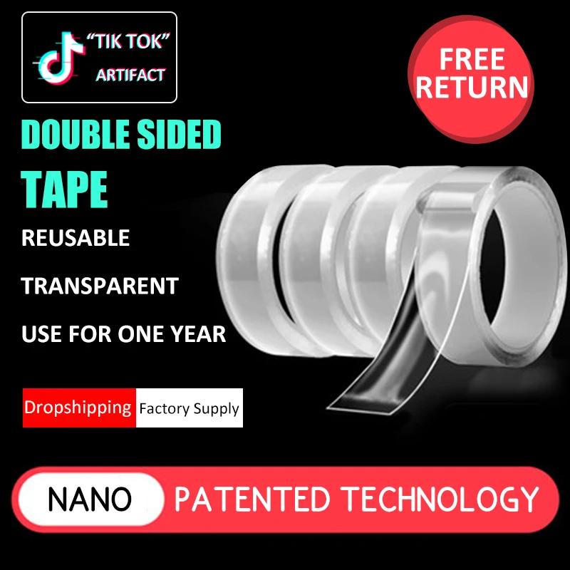 1 м/5 м Двусторонняя Клейкая Прозрачная нано прочная клейкая лента Съемная