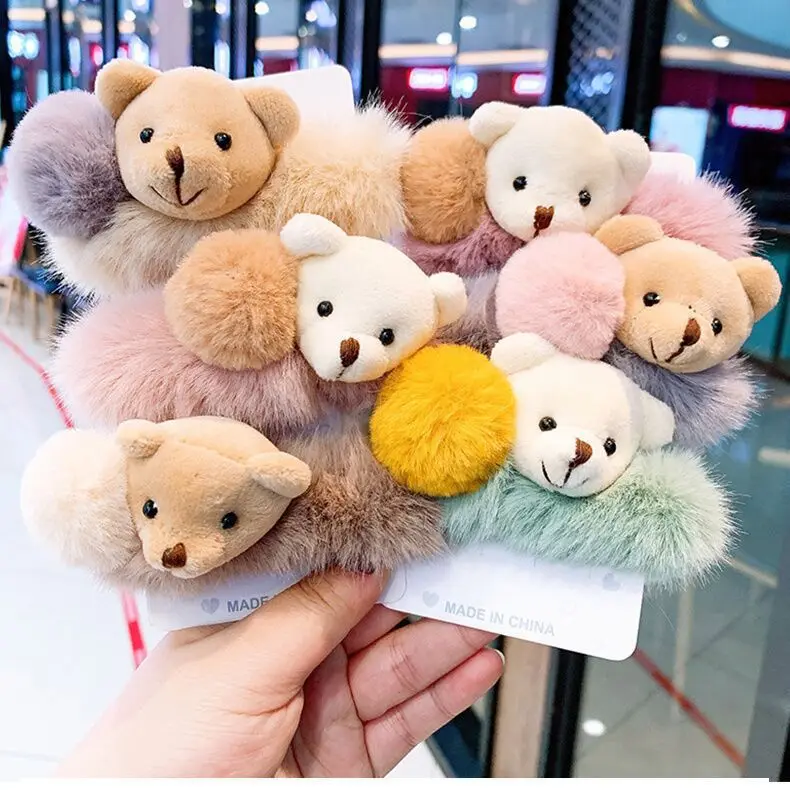 

Korean Hair Accessories Cute Bear Plush Hair Ties Head Rope Rubber Band Rabbit Ears Elastics Hair Ties for Girl Trend Fashion