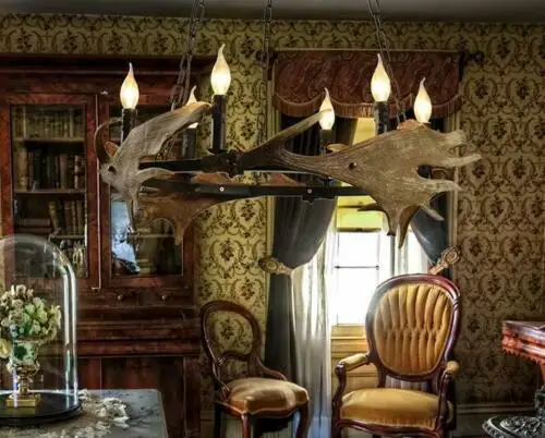 Лампа в стиле ретро с оленем и рогом E12 потолочный светильник 6/8 лампочками из