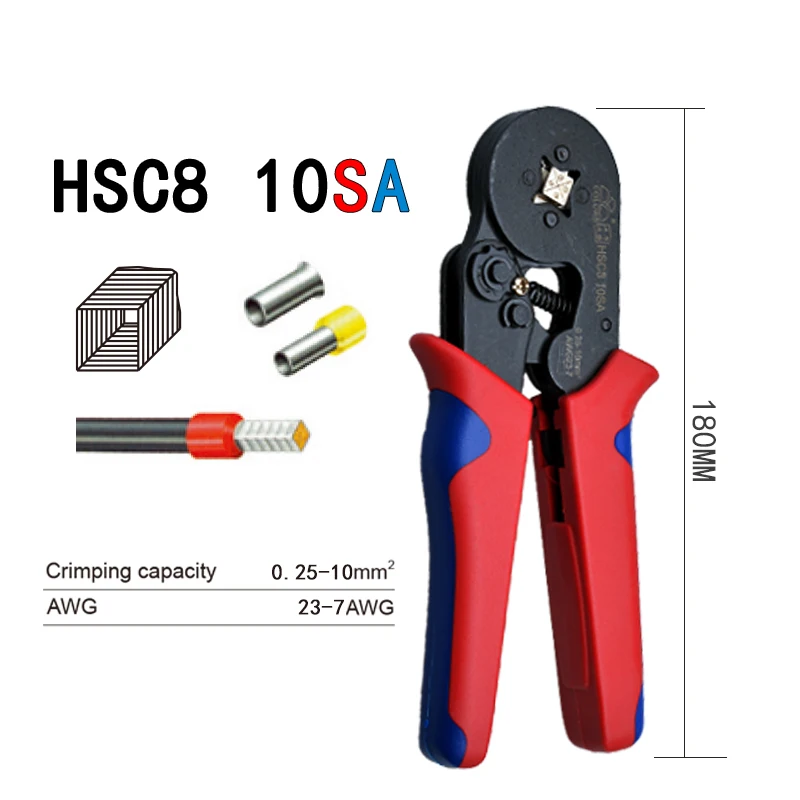 Обжимные инструменты плоскогубцы электрические трубчатые Клеммы Коробка мини зажим HSC8 10S 0,25-10mm2 23-7AWG 6-4B/6-6 0,25-6mm2 16-4 10S/10SA