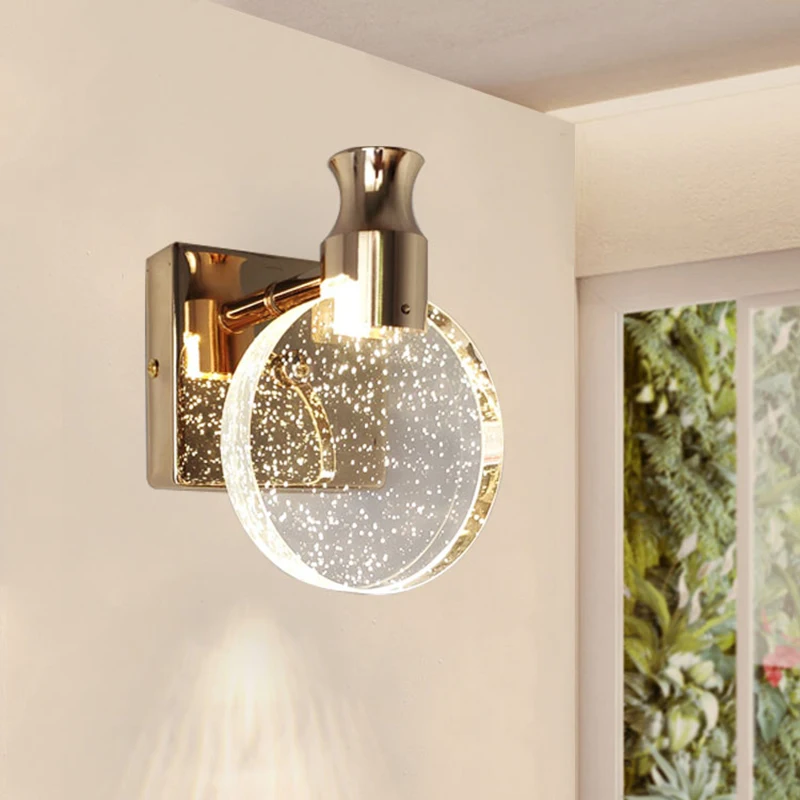 

Modern Crystal Led Wall Lamp Simple Lights for Home Living Room Bedroom Stairs Bathroom Decoration Nordic Round Mirror Light