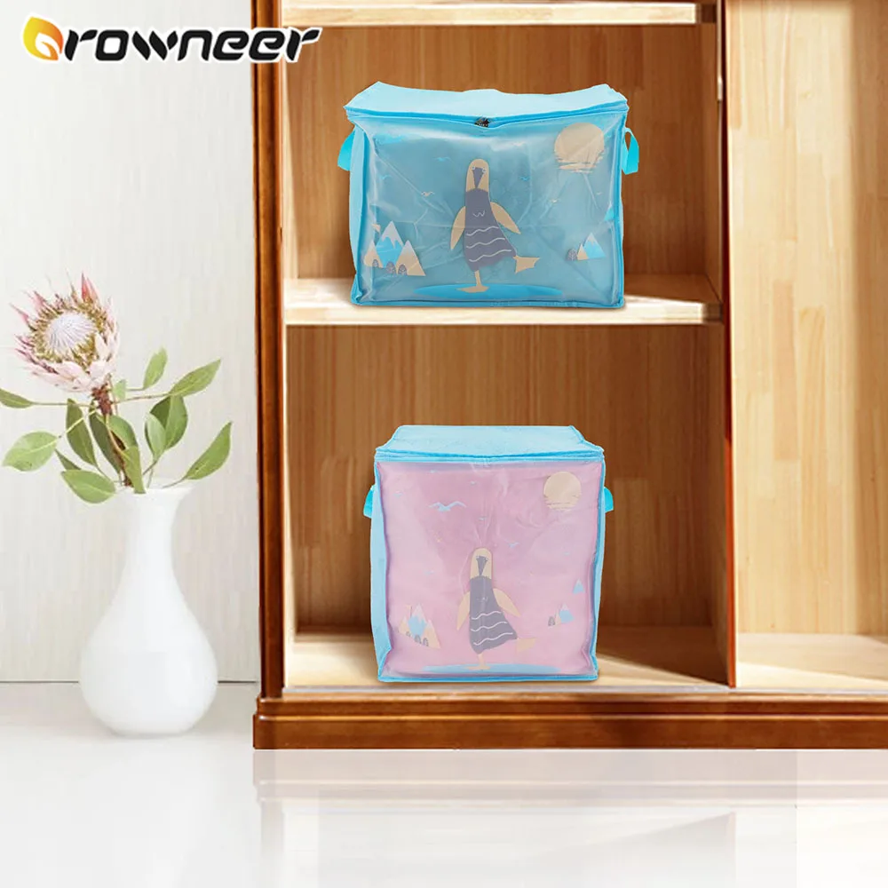 

Clothes Organizer Storage Bag Closet Non-woven Cartoon Portable Box Folding Pillow Quilt Blanket Wardrobe Move Home Accessories