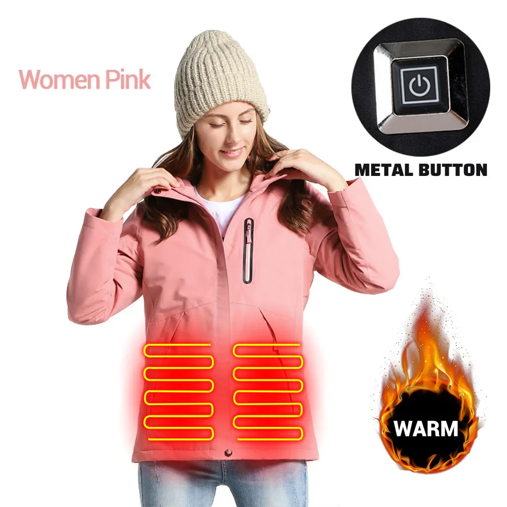 Women Pink Мотоциклетная куртка для мужчин и женщин Зимняя Толстая USB Инфракрасная нагревательная куртка водонепроницаемая с капюшоном электрическая теплая одежда Chaqueta Moto - Цвет: Women Pink