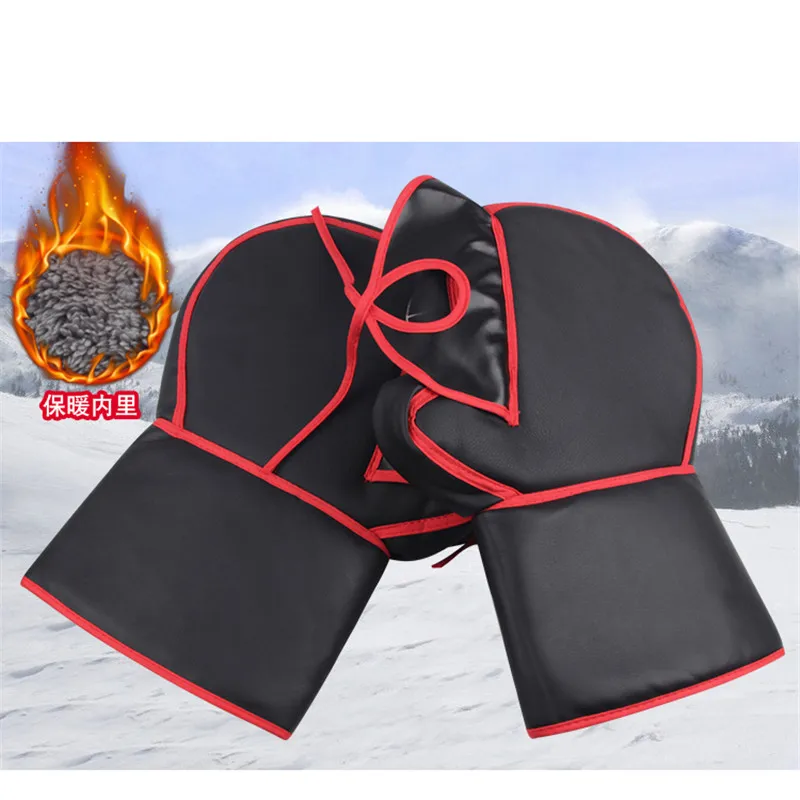 

leather motocross hand warm moto glove outdoor snowmobile grip part plush winter motorbike handguard motorcycle handlebar muffs