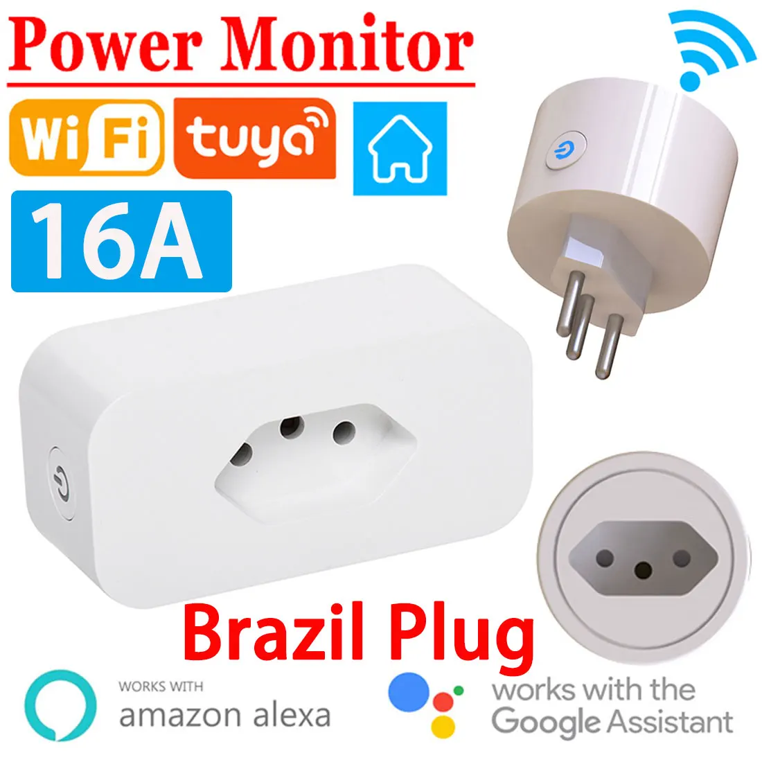 

RYWER Brazil Smart Plug WiFi Socket 16A Power Monitor Timing Function Tuya SmartLife APP Control Works With Alexa Google