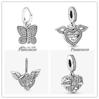 925 sterling silver charm heart angel wings charm beads fit women pandora bracelet necklace diy jewelry