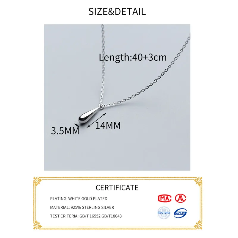 Настоящее серебро 925 пробы минималистичное ожерелье с подвеской в виде капли