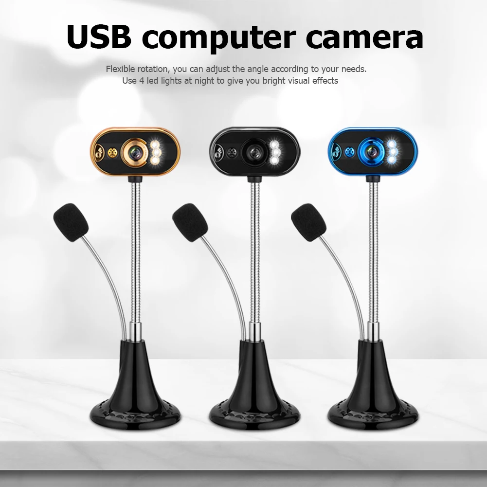 Гусиная шея HD веб камера с микрофоном 4 LED USB драйвер Бесплатная для настольного