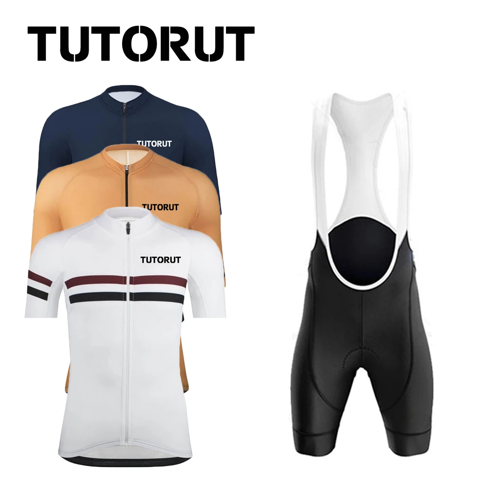 

TUTORUT Cycling Jersey Set Short Sleeve Quick Dry Summer Mountain Bicycle Clothes Breathable Bike Shirt With Reflective Strip