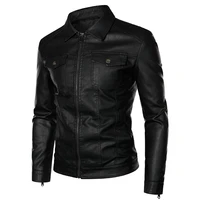 2021 spring and autumn new high quality mens solid color with pocket lapel slim motorcycle long sleeve mens leather jacket
