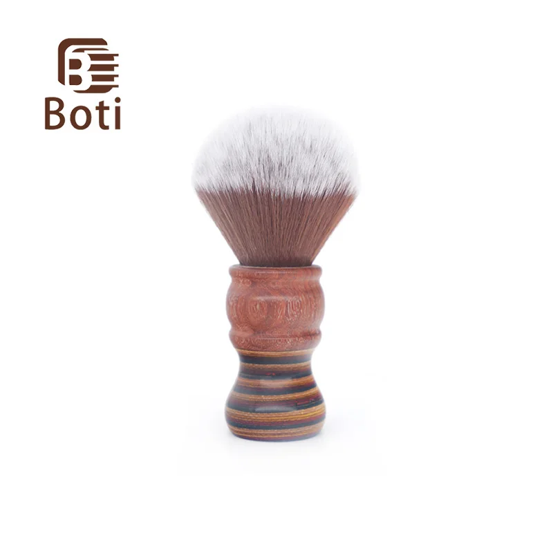 

Boti Beard Brush-Brown White Synthetic Hair Knot Blub Shape Whit Wood Handle Handmade Men's Cleaning Beard Shaving Brush Kit