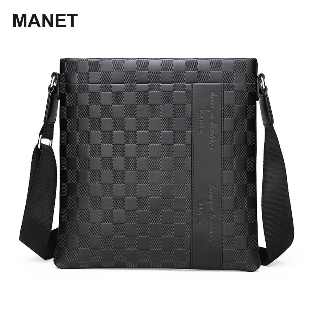 

MANET Korean Style Messenger Bags Shoulder Bag Luxury Men's briefcase Business Plaid Bag for Male Leather Handbag Crossbody Bag