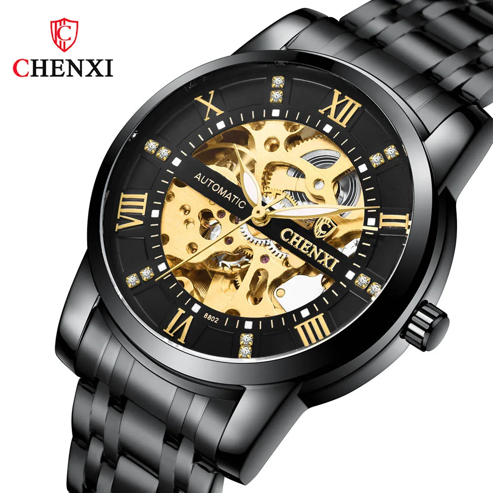 

2021 New Automatic Mechanical Watch Classic Clock Analog Male Skeleton Clocks Mechanical Stainless Steel Band Luminous Watch