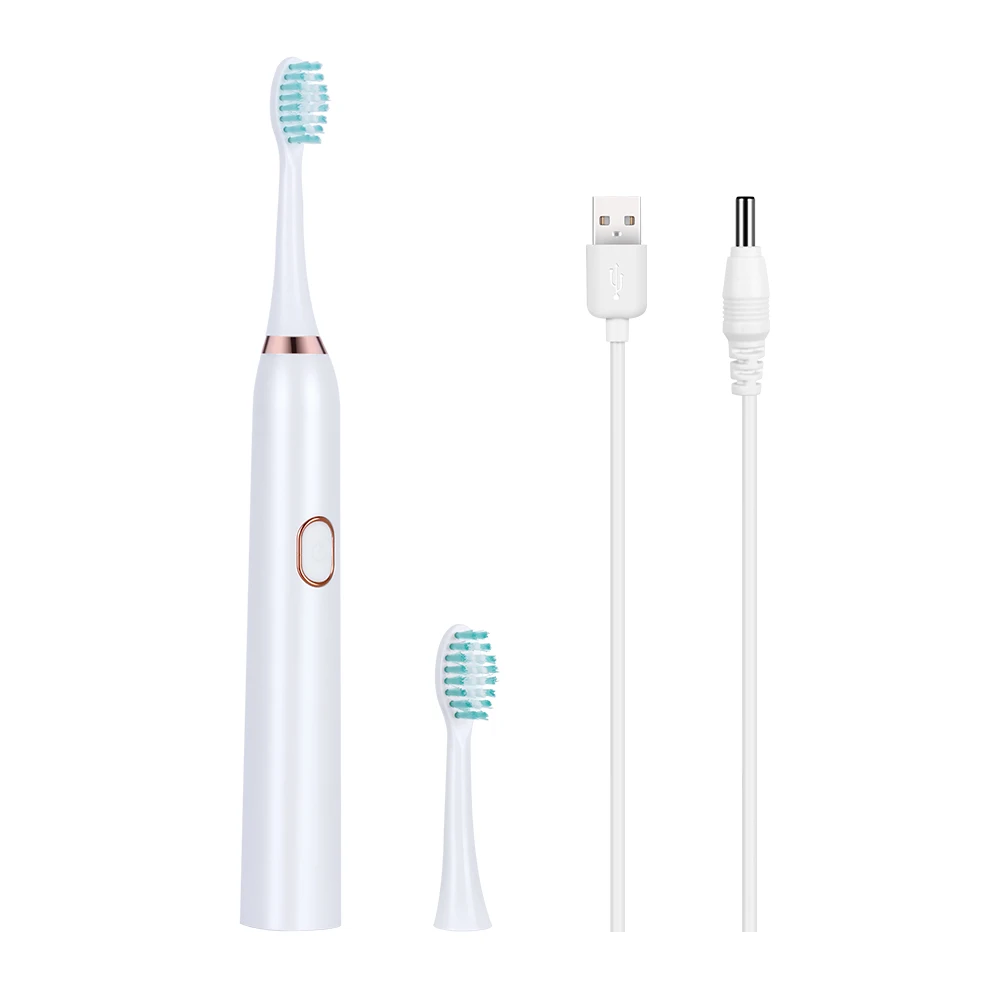 white 2 head AZDENT USB перезаряжаемая электрическая зубная щетка Розовый Белый Черный 3 режима щетка для чистки полости рта 2 мин таймер водонепроницаемый 30 с напоминание - Цвет: white 2 head