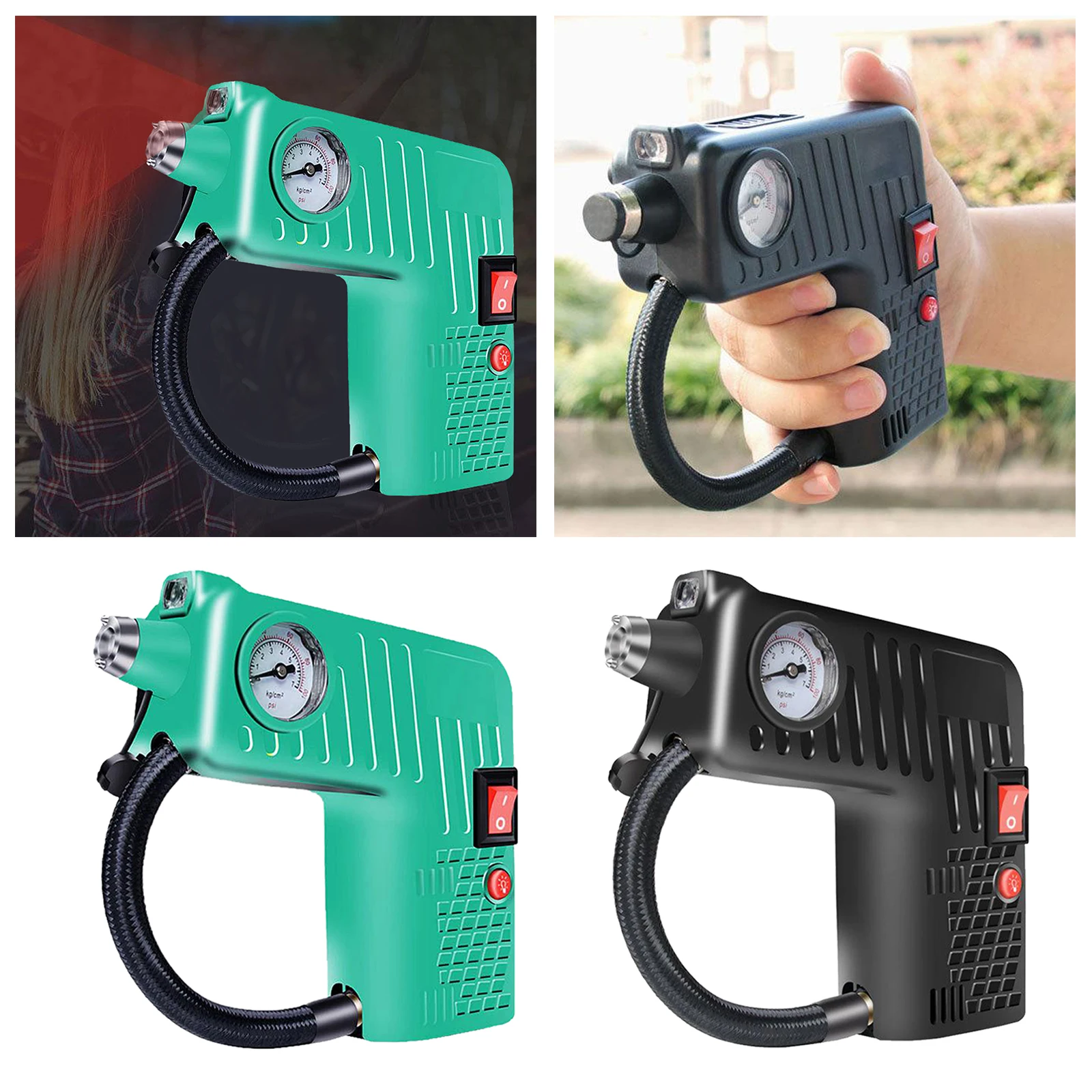 

Quick-Fill Inflator Electric Air Pump with 3 Nozzles for Auto Tire Camping