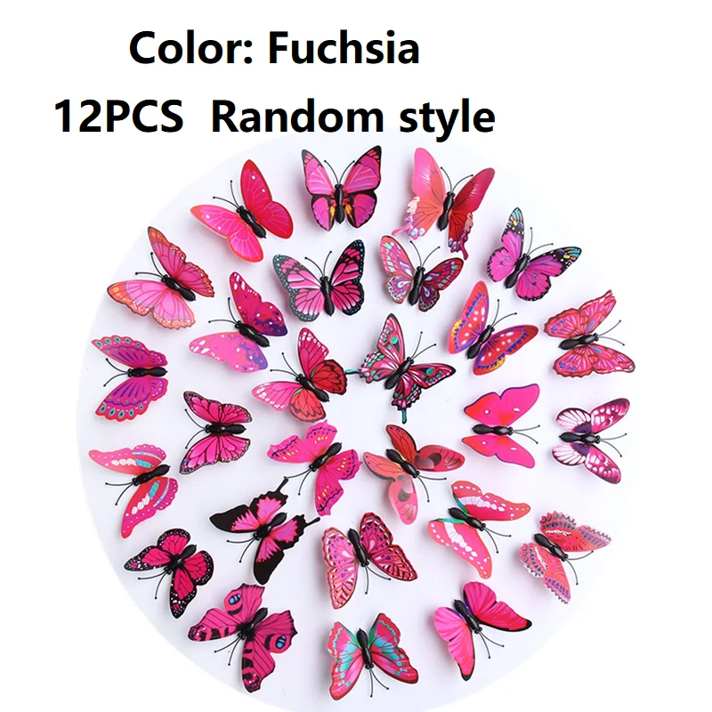 T0031-Fuchsia ПВХ имитация бабочки креативные ремесла магнитный холодильник занавес украшение бабочка - Цвет: T0031-Fuchsia
