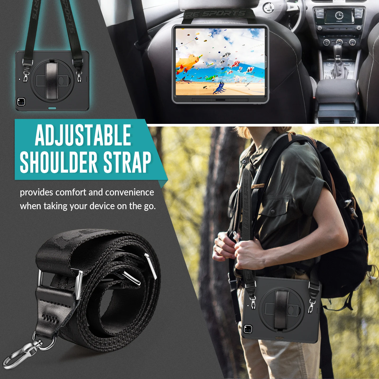 

Luxury Fashion Silicone Protection Tablet Cover For iPad Pro 12.9 Inch 2018 2020 Shockproof Case Kickstand Hand Shoulder Strap