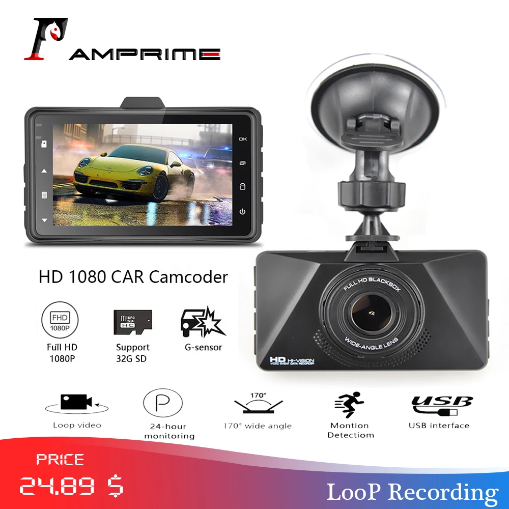 Автомобильный видеорегистратор AMPrime 3 &quotTFT циклическая запись ночного видения