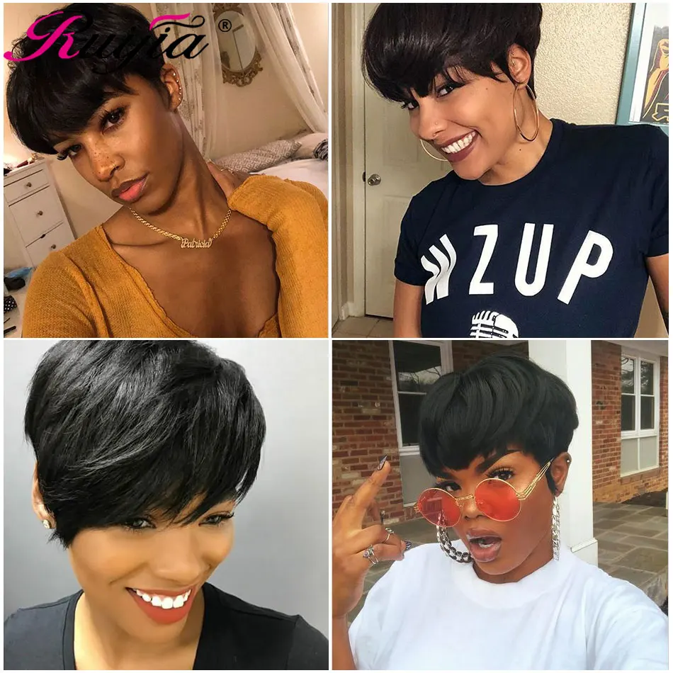 

Straight Pixie Cut Wig Remy Human Hair Short Human Hair Wigs For Women Pre Plucked Top Wig Glueless Short Full Wig Whole Sale