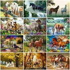 Алмазная живопись HUACAN, вышивка крестиком с лошадью, животное, пейзаж с деревом, мозаика, домашний декор