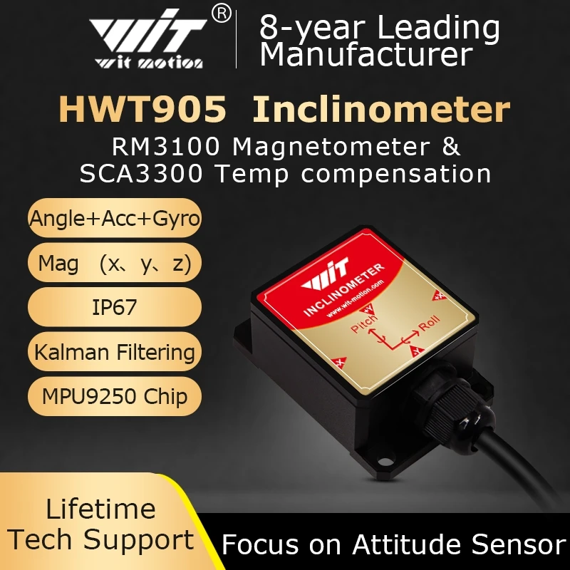 

High-Precision Inclinometer HWT905 Military-Grade Accelerometer+Digital Compass+Gyro,with Temperature&Magnetometer Compensation