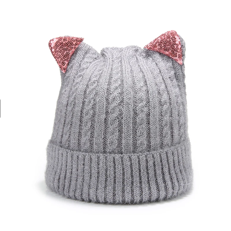 Новая зимняя хлопковая вязаная шапка с милыми родители и сыновья милые кошачьи